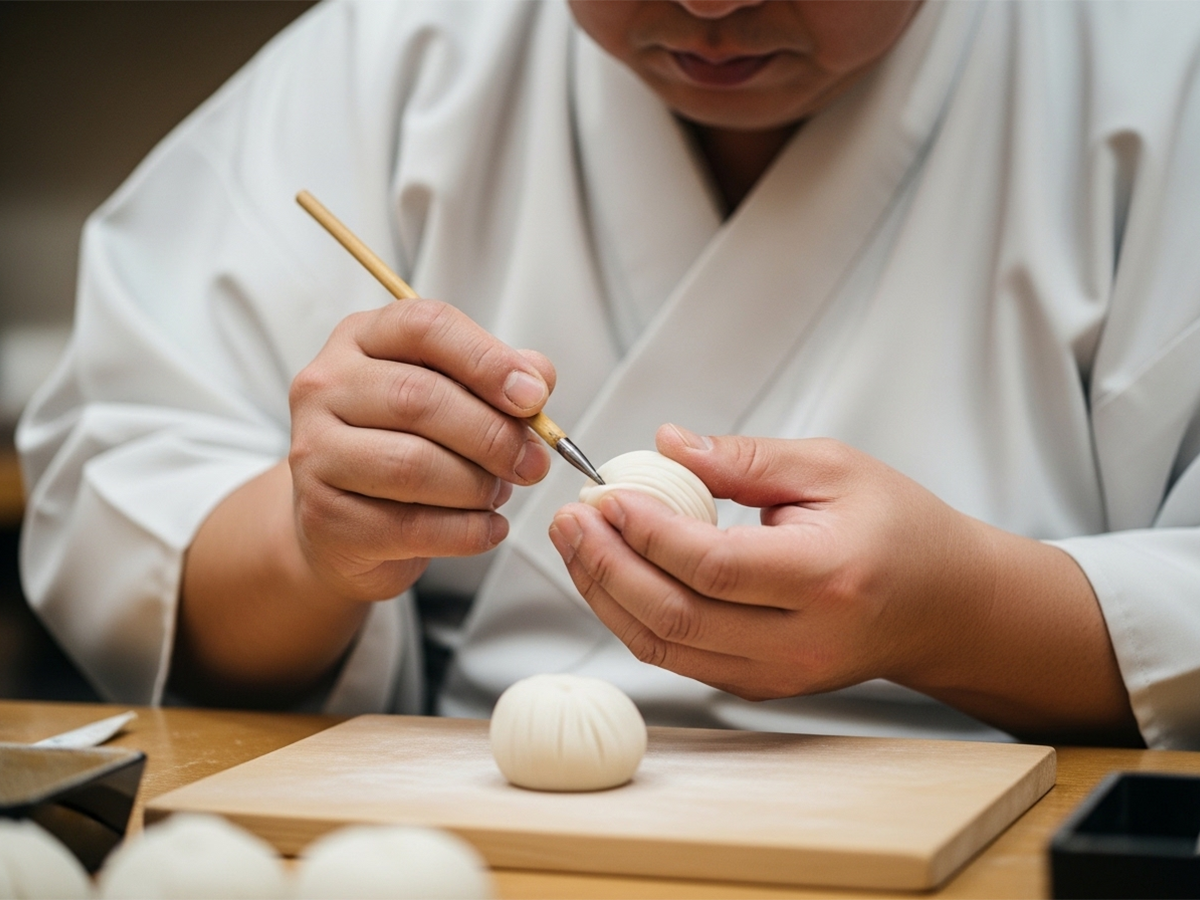 和菓子を手仕事で仕上げる様子
