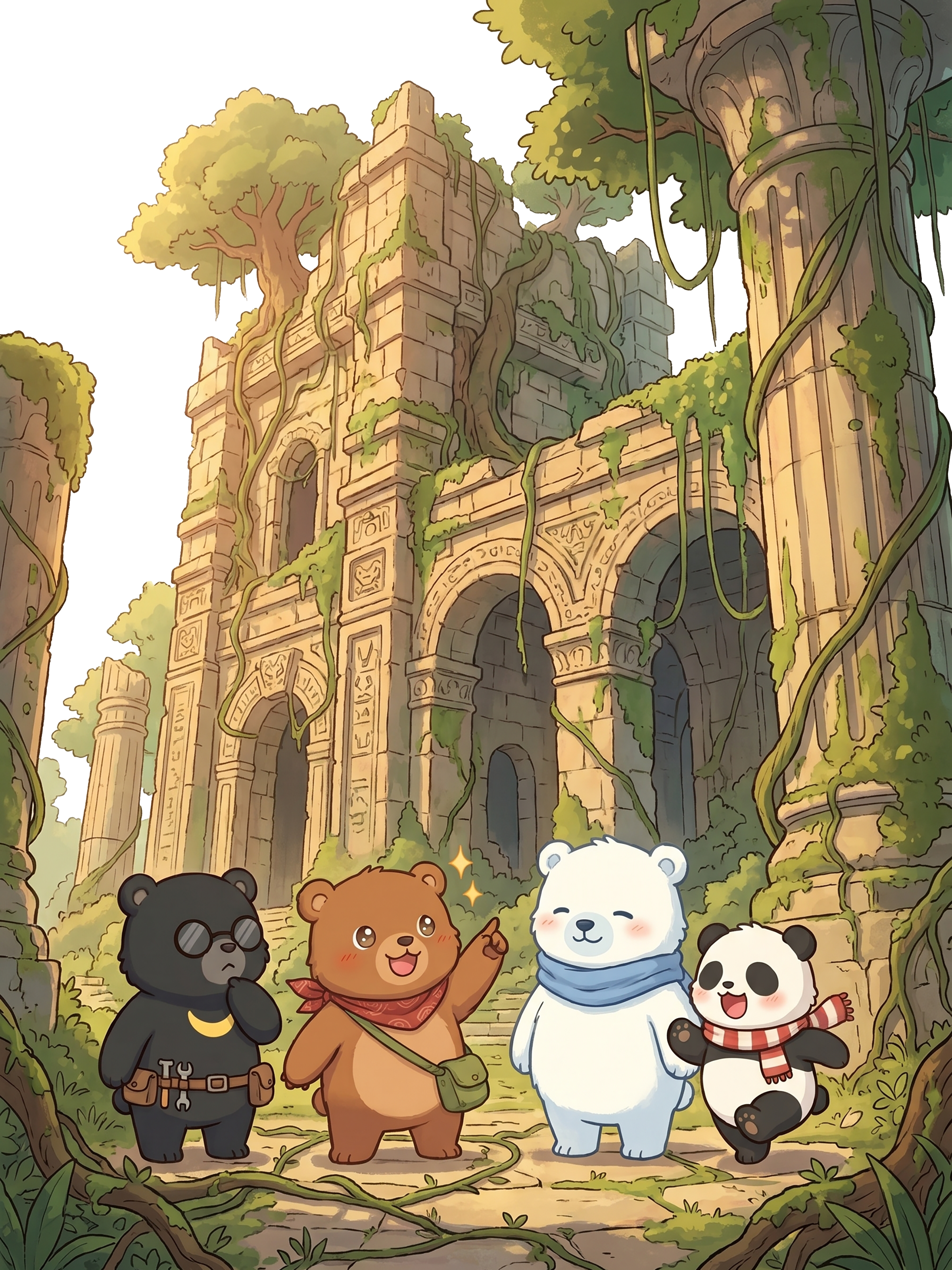 遺跡を旅するくまんちゅの仲間たち