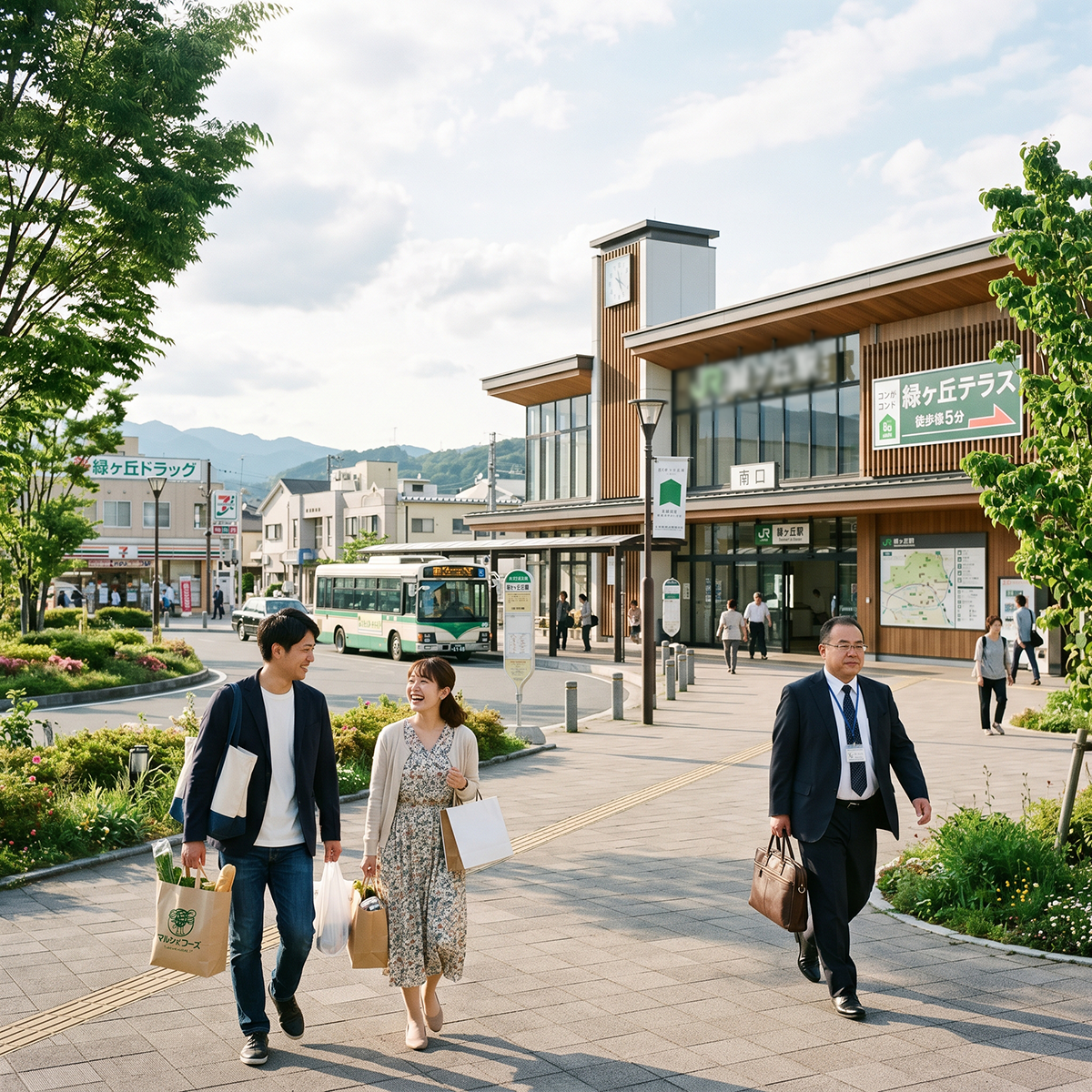 徒歩5分圏内にある駅前の風景