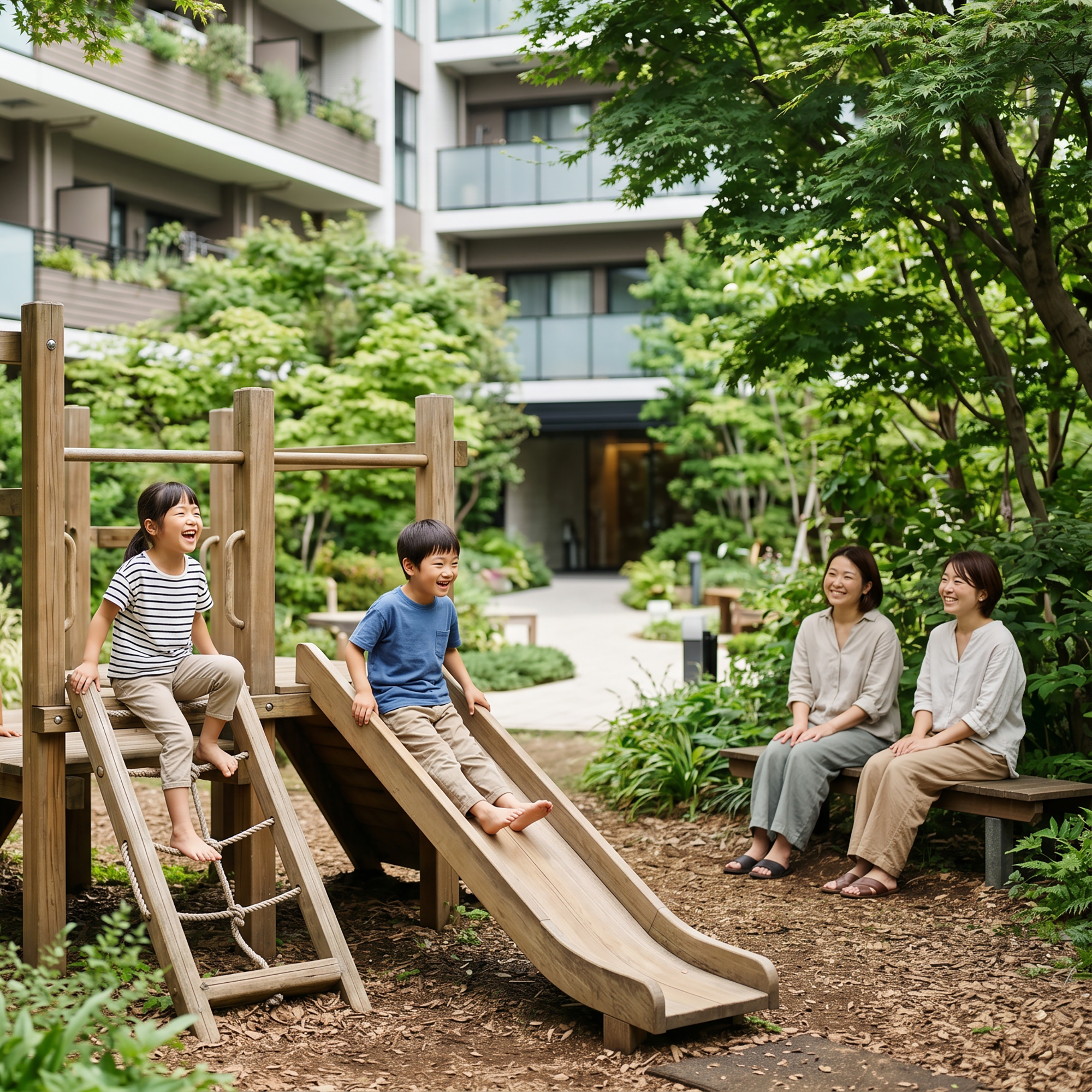 住民専用の中庭で子どもたちが遊ぶ様子