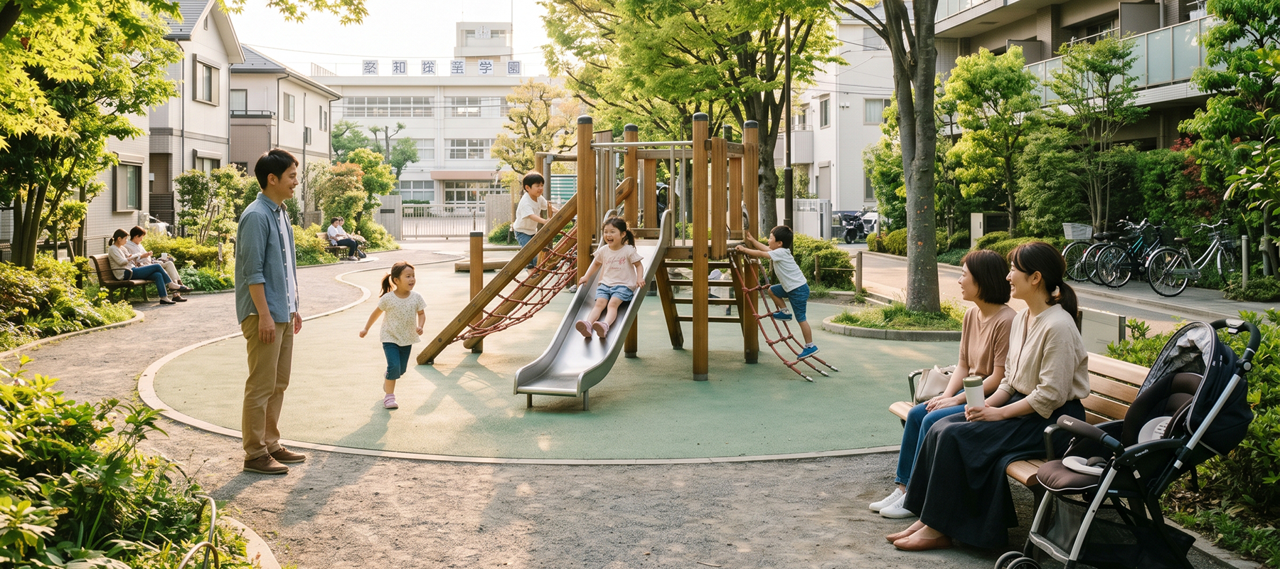 公園と学校が近くにある子育てしやすい住環境